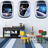 ITTA 3D Shark Dragon Universe Outer Space Capsule Window Wall Stickers Murals for Bedroom Living Room Kids Room Home Decor (Space in 3 Capsule Window)