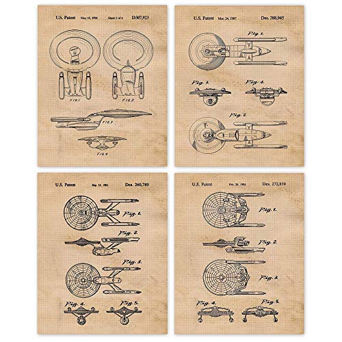 Movies Star Vessels Patent Prints, Set of 4 (8x10) Unframed Photos, Wall Art Decor Gifts Under 20 for Home Office Garage Shop Man Cave Student Teacher Comic-Con Trek Trekkie Movies Fan