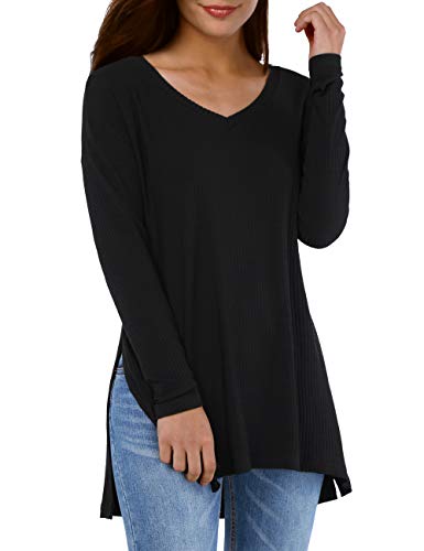 DJT Womenâ€™s Long Sleeve Textured Side Slit Pullover Tunic Tops