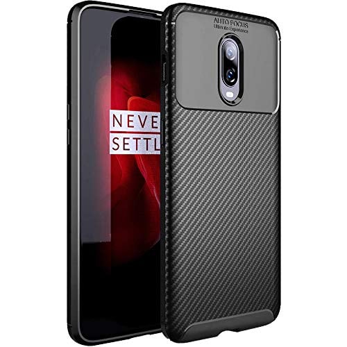 Book Cover TheGiftKart Rugged Shockproof Carbon Fibre Slim Armour Back Cover Case for OnePlus 6T / 7 (Black)