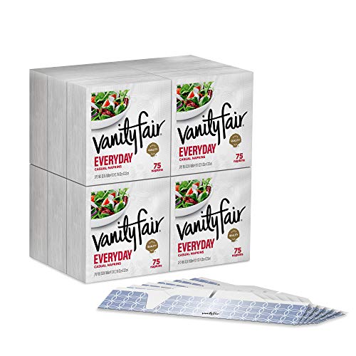 Book Cover Vanity Fair Everyday Casual Paper Napkins and Napkin Holders, Classic White, 906 Piece Set