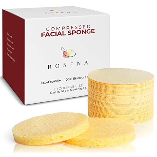 Book Cover Facial Sponges - 50 Count Compressed Cellulose Face Cleansing and Exfoliating Sponges, Reusable Makeup Mask Remover, Round Face Cleaning Sponge Pads