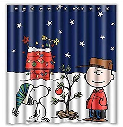 Charlie Brown & Snoopy Print Shower Curtain 66x72inch, Bathroom Shower Curtain, Waterproof Shower Curtain with 10 Hooks