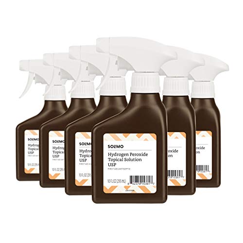 Amazon Brand - Solimo Hydrogen Peroxide Topical Solution USP Spray Bottle, 10 Fl Oz (Pack of 6)
