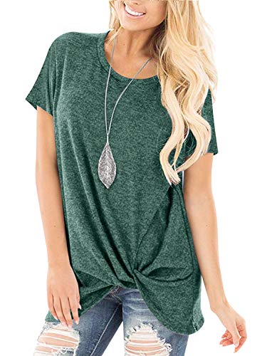 Book Cover Yidarton Women's Comfy Casual Short Sleeve Side Twist Knotted Tops Blouse Tunic T Shirts