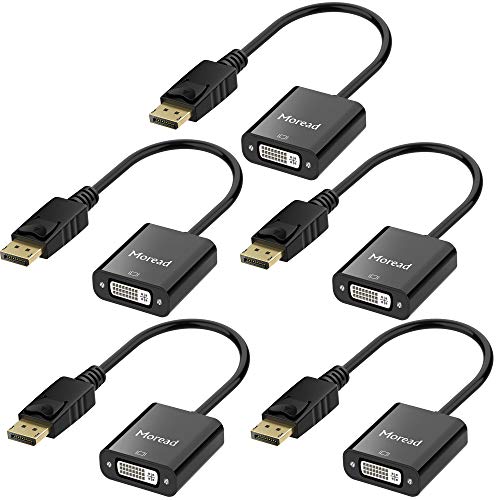Book Cover Moread DisplayPort (DP) to DVI Adapter, 5 Pack, Gold-Plated Display Port to DVI-D Adapter (Male to Female) Compatible with Computer, Desktop, Laptop, PC, Monitor, Projector, HDTV - Black