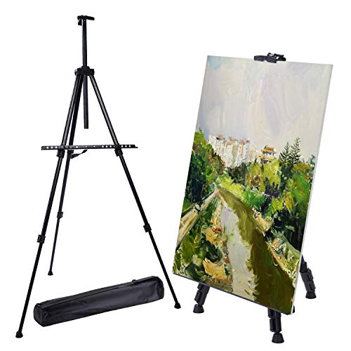 Easel Stand, Metal Adjustable Display Tripod Floor Easel Extend from 20.5" to 67" with Portable Bag for Painting Poster Whiteboard in Wedding School Office Black