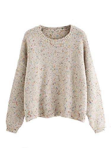 Romwe Women's Casual Crew Neck Pullover Loose Long Sleeve Knitted Sweater