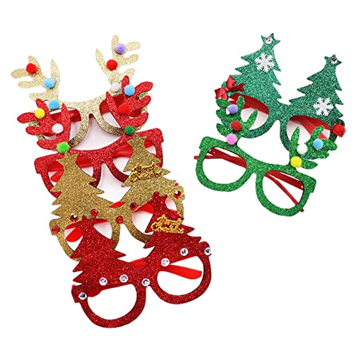 6 Pcs Christmas Party Glasses Frame Merry Christmas Tree Reindeer Antlers Deer Horns Eyeglasses Glitter Unisex Funny Eyewear Cosplay Costume Xmas Holiday Party Supplies Decorations Ornaments Gift