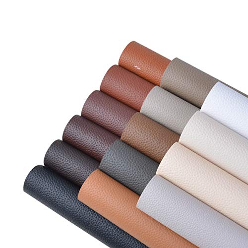 Book Cover 15 Pieces A4 Size Dark Color 1.2MM Thickness Litchi Grain Texture Synthetic Faux Leather Fabric Sheets Cotton Back for Making Hair Bows, Earrings, Placemats,15 Color Each Color One Sheet