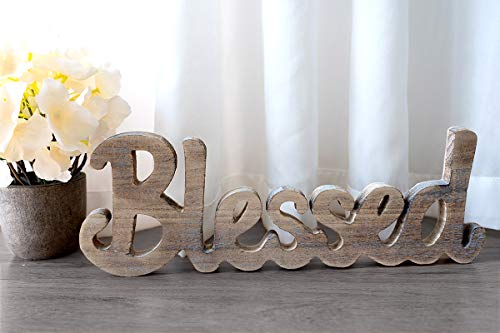 Book Cover CHICVITA Blessed Freestanding Cutout Sign Made of Wood, Rustic Home Gallery Wall Decor