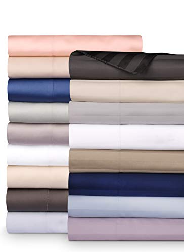 Book Cover 500-Thread-Count Queen Size Cotton Sheets - Premium Quality 4-Piece White Color Dobby Damask Stripe Extra Long-Staple pure 100% Cotton Sheet Set for Bed - Fits Mattress 16'' Deep Pocket, Sateen Weave