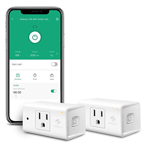 Book Cover Etekcity ESW15 WiFi Energy Monitoring Smart Plug, Works with Alexa and Google Home, Compact Size, 15 Amp, White, 2 Pack