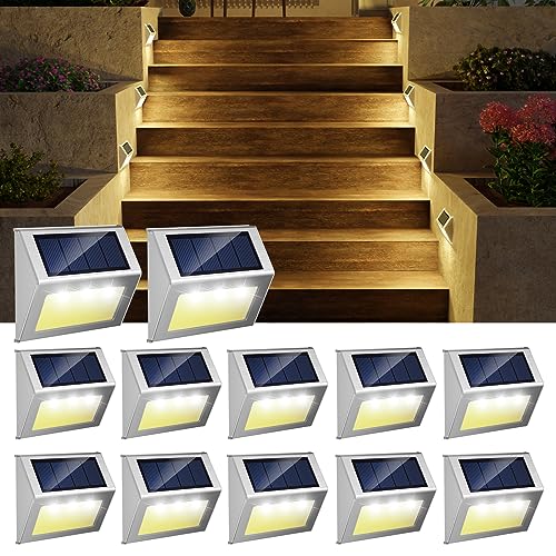 JSOT Solar Deck Lights, Kasun Super Bright Led Walkway Light Stainless Steel Waterproof Outdoor Security Lamps For Patio Stairs Garden Pathway Yellow Light - 12pcs