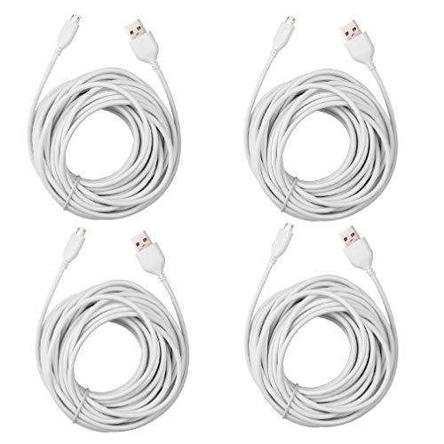 Book Cover 4-Pack 25ft Security Camera Micro USB Extension Cable Compatible for Wyze Cam Pan, Blink Mini, YI Home Camera, White