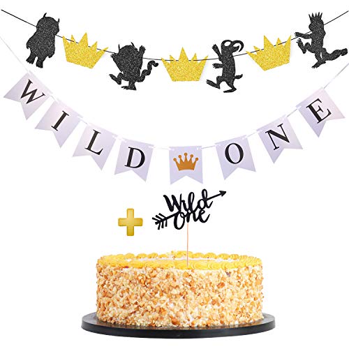 Book Cover Weimaro Where the Wild Things Are Inspired Party Supplies & Wild One Banner with Cake Toppers Decorations for 1st Birthday Party Table/Backdrop/ Photo Prop Decorations