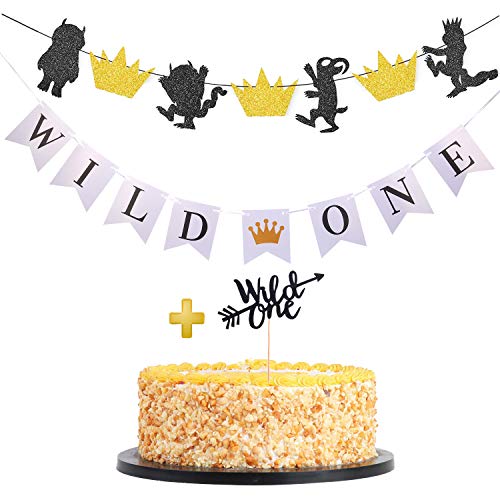 Weimaro Where the Wild Things Are Inspired Party Supplies & Wild One Banner with Cake Toppers Decorations for 1st Birthday Party Table/Backdrop/ Photo Prop Decorations