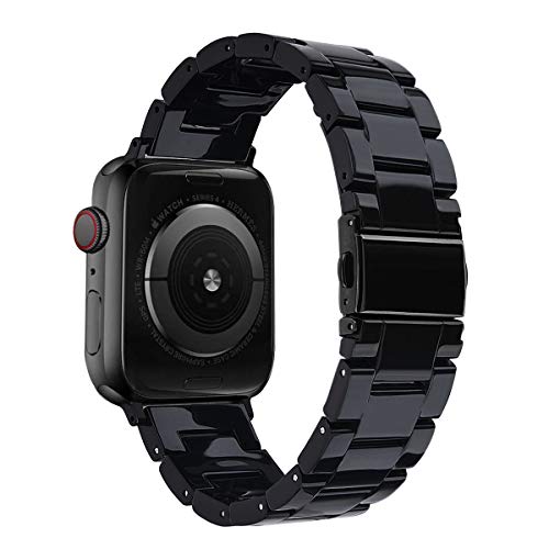 V-MORO Resin Strap Compatible with Apple Watch Band 38mm 40mm iWatch Series 5/4/3/2/1 with Stainless Steel Buckle Black, Apple Watch Replacement BraceletWristband Strap Women Men (Black-tone)