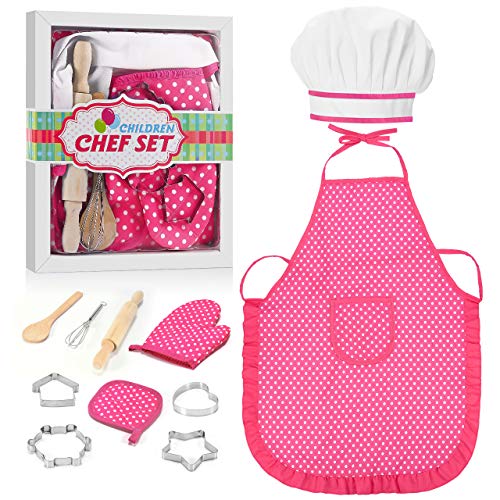 Book Cover LET'S GO! Great Gifts for Girls Kids Age 3-12, Kids Chef Hat and Apron, Cooking Baking Sets Toys for Kids Girls Age 9-12, Birthday for Kids Girls Toddlers (11 PCs)
