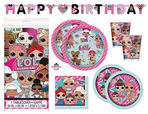 Book Cover LOL Birthday Party Supplies Set - Dinner and Cake Plates, Cups, Napkins, Decorations (Deluxe with Banner - Serves 16)