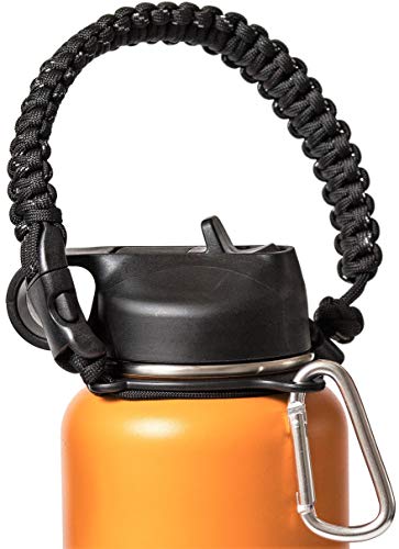 Hike And Joy Paracord Handle for Hydro Flask before 2020 and Other Wide Mouth Bottles -12 to 64oz. Includes Water Bottle Strap Carrier, Safety Ring and Carabiner. Ideal Water Bottle Handle for Hiking.