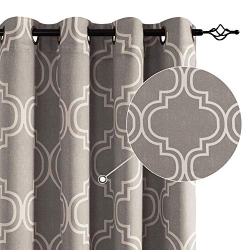 Book Cover Vangao Room Darkening Curtains Quatrefoil Morrocan Tile Print Grey Drapes for Bedroom 63 inches 85%Blackout for Living Room Thermal Insulated , Grommet Top, 2 Panels,Gray