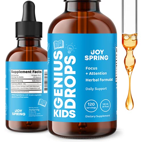 Book Cover Best Natural Focus Supplement for Kids, Supports Healthy Brain Function to Improve Concentration & Attention for School, Great Tasting Liquid Calming Supplement, Made from 100% Herbs (4 Ounce)