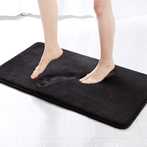 Genteele Memory Foam Bathroom Rugs Non-Slip Absorbent Bath Mat Rug Carpet, Machine Wash and Dry, Embossed Soft Velvet Plush Surface (17" X 24", Black)