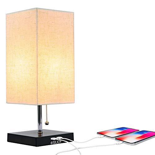 Book Cover Siljoy Grace Modern Desk Lamp, USB Table Lamp, Bedside Table & Desk Lamp with Black Wooden Base & Soft Ambient Lighting, Useful 2 USB Charging Ports Perfect for Table in Bedroom Living Room or Office
