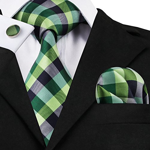 Book Cover Hi-Tie Tartan Plaid Check Tie Jacquard Necktie Pocket Square Cufflinks Set Gift Box