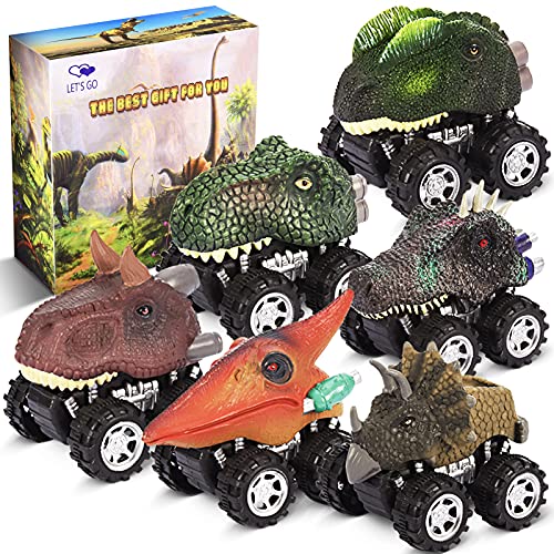 Book Cover DEDY Halloween Toys for 3-10 Year Olds Kids, Pull Back Dinosaur Cars Toys with Big Tire Wheel for 3-14 Year Old Toys Educational KidsToys Creative Gifts for Boys Girls 6 Pack DDKLWJC03