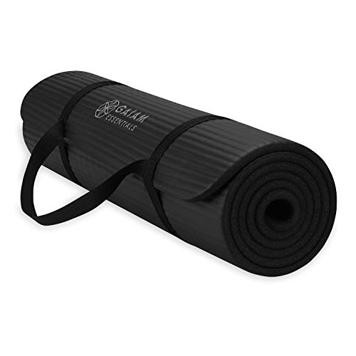 Gaiam Essentials Thick Yoga Mat Fitness & Exercise Mat with Easy-Cinch Yoga Mat Carrier Strap (72"L x 24"W x 2/5 Inch Thick)