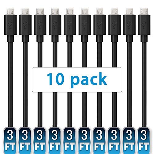 Book Cover Mopower Micro USB Cable,10 Pcs 3FT High Speed USB 2.0 A Male to Micro B Charge and Sync Cables for Samsung,LG,BlackBerry and Motorola Smartphones & Tablets Black (10-Pack)