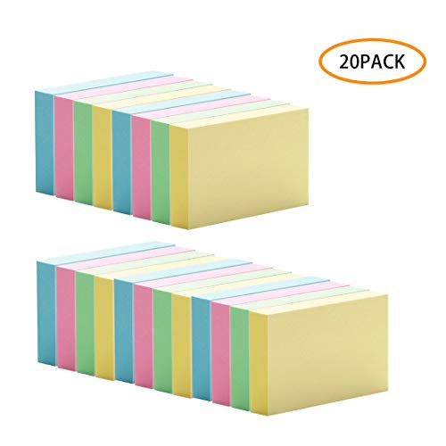 Book Cover 20 Pad Mini Sticky Notes, 1 1/2 x 2 Inch Self- Stick Notes, 4 Candy Colors, Easy to Post for Home, Office, Notebookï¼Œ100 Sheets/Pad