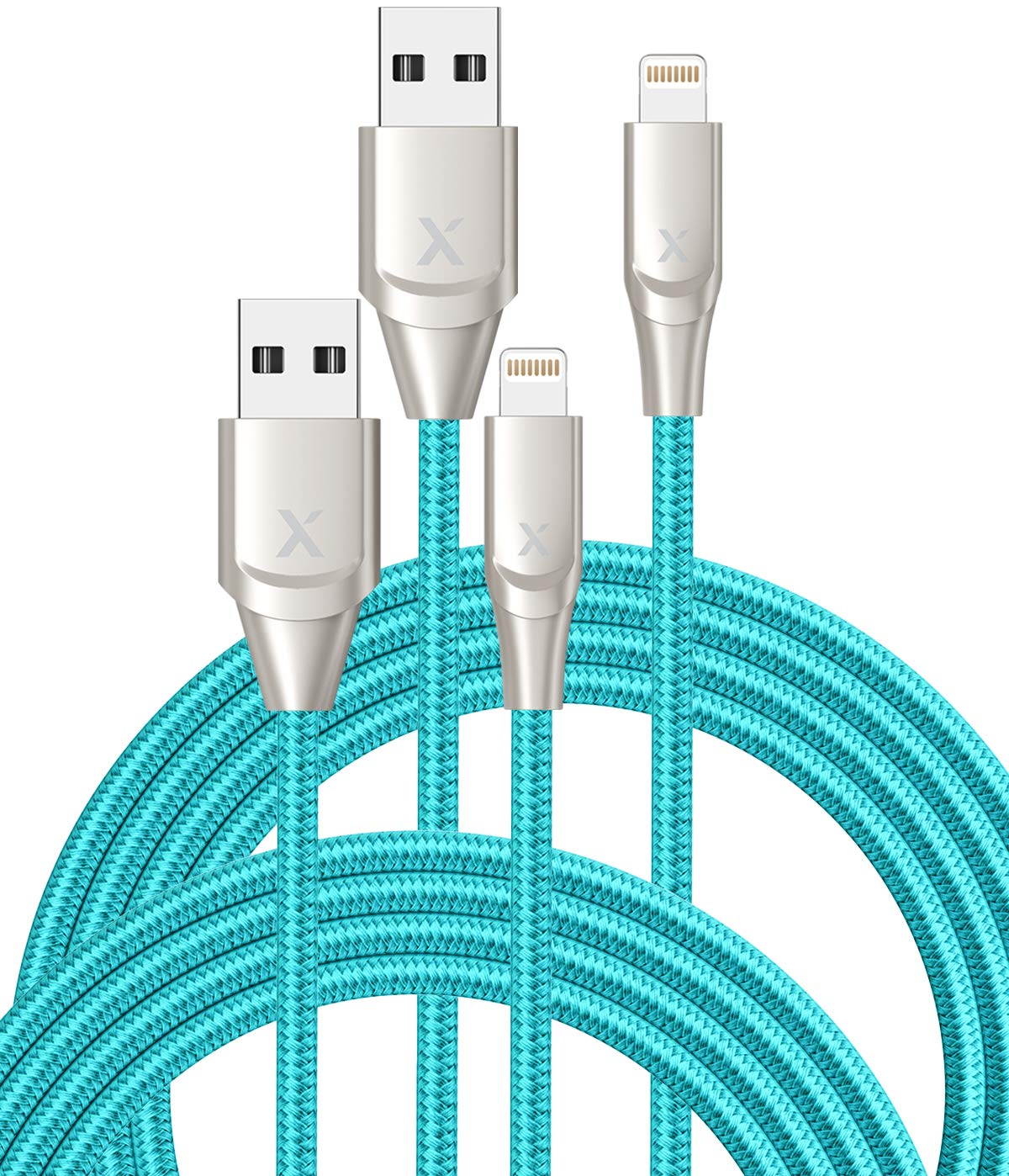 Book Cover Xcentz iPhone Charger 2 Pack 6ft, Apple MFi Certified Lightning Cable Fast Charger iPhone Cable, Durable Braided Nylon Metal Connector Charger Cord for iPhone 11/X/XS Max/XR/8 Plus/7/6/5, ipad - Blue