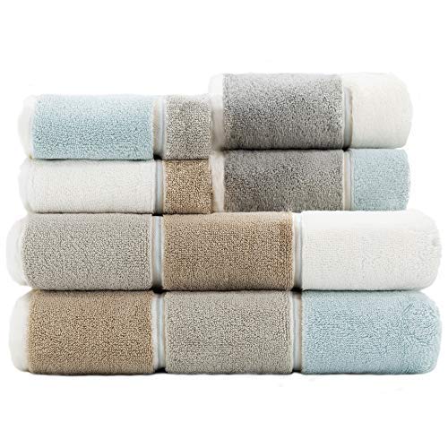 Caro Home Maya Linen Beige 6 Piece Bath Towel Set - 2 Bath Towels 2 Hand Towels 2 Face Towels - 100% Combed Cotton Premium Quality Multi Pattern Color, Thick and Heavy Weight Plush Absorbent 600 GSM