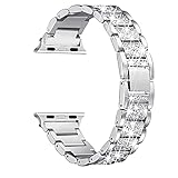 Secbolt Bling Bands Compatible with Apple Watch Band 42mm 44mm 45mm 46mm 49mm Women iWatch Series 10/9/Ultra/SE/8/7/6/5/4/3/2/1, Dressy Jewelry Metal Bracelet with Rhinestones, Silver