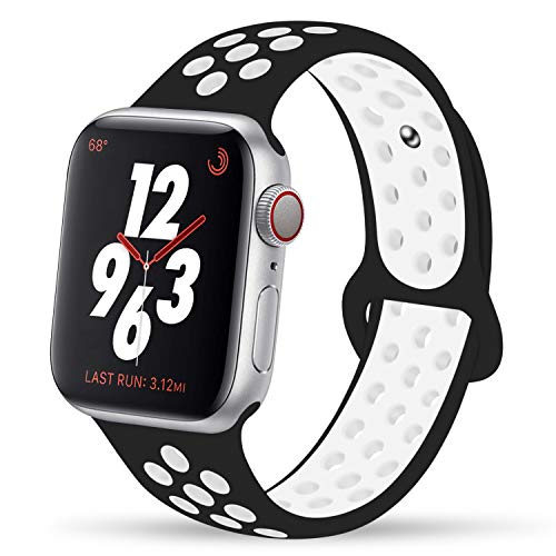 YC YANCH Greatou Compatible for Apple Watch Band,Soft Silicone Sport Band Replacement Wrist Strap Compatible for iWatch Apple Watch Series 5/4/3/2/1,Nike+,Sport,Edition,38mm 40mm M/L,Black White