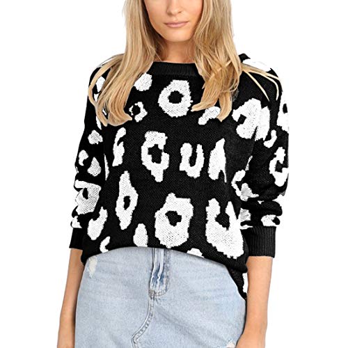 Book Cover MOLFROA Womens Winter Long Sleeve Leopard Print Knits Loose Crew Neck Sweaters