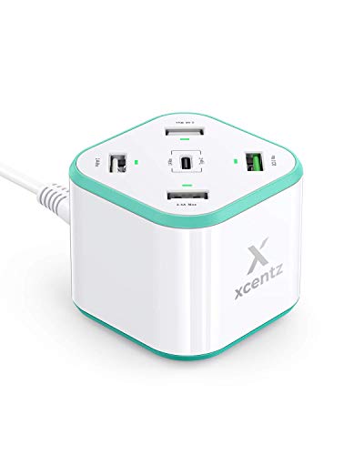 USB Charger Xcentz 5-Port Desktop Charging Station, Multi Port 48W Cube USB C Wall Charger Quick Charge 3.0 for iPhone 11 Pro/Xs/Max/XR/X/8/7/Plus, iPad Pro/Air/Mini, Galaxy S9/S8/S7 and More, Blue