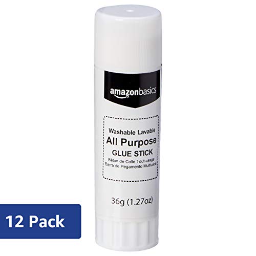 AmazonBasics Large Permanent Nontoxic Bulk Glue Sticks, Washable, 1.27 oz. Stick, 12-Pack