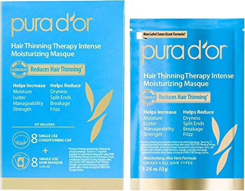 PURA D'OR Hair Thinning Therapy Intense Moisturizing Masque (8-Pack) Deeply Hydrating Treatment Mask, Infused with Natural Ingredients, For All Hair Types, Men & Women (Packaging may vary)