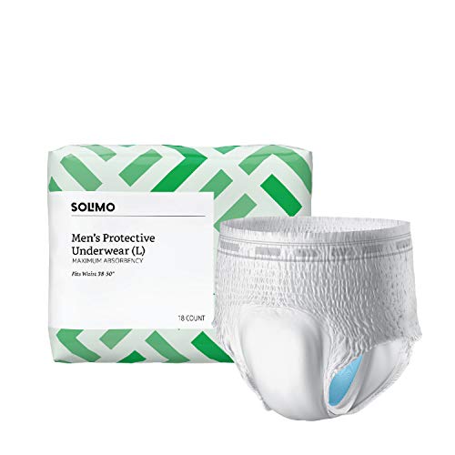 Book Cover Amazon Brand - Solimo Incontinence Underwear for Men, Maximum Absorbency, Large, 54 count, 3 Packs of 18