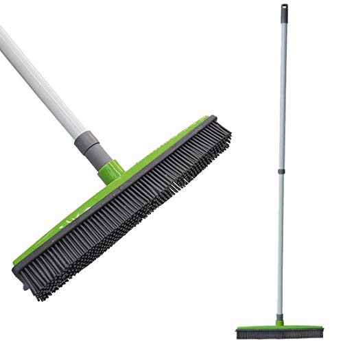 FamilyDate 2.3 ft to 4.5 ft TPR Natural Telescoping Handle Pet Hair Remover Rubber Broom with Squeegee, Push Broom Carpet Broom, Pet Hair Removal-No Dead Angle Cleaning