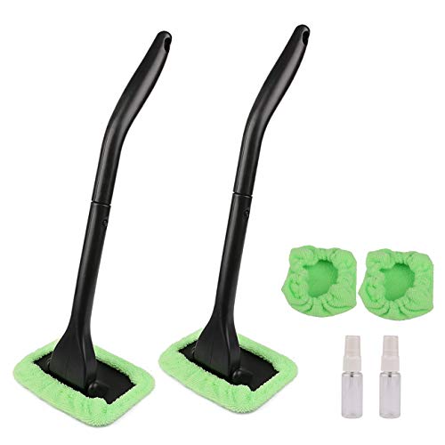 Sdootauto Window Windshield Cleaning Tool Auto Glass Cleaner Wiper Extendable Handle Microfiber Cloth Car Cleanser Brush, Come with Cloths and Spray Bottle - 2 Pack