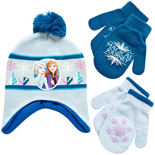 Book Cover Disney Girls Frozen Winter Hat and 2 Pair Gloves or Mittens (Age 2-7)