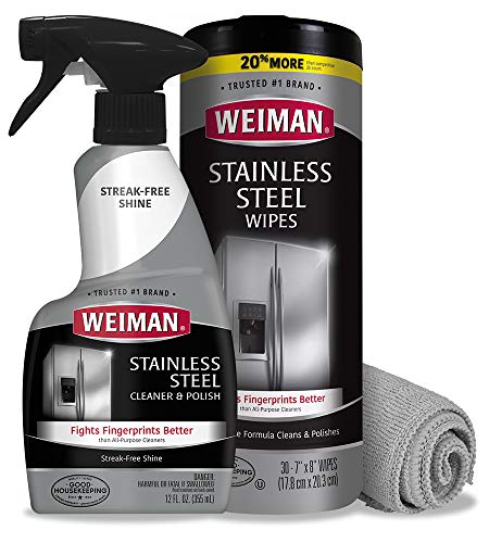 Book Cover Weiman Stainless Steel Cleaner Kit - Fingerprint Resistant, Removes Residue, Water Marks and Grease from Appliances - Works Great on Refrigerators, Dishwashers, Ovens, and Grills