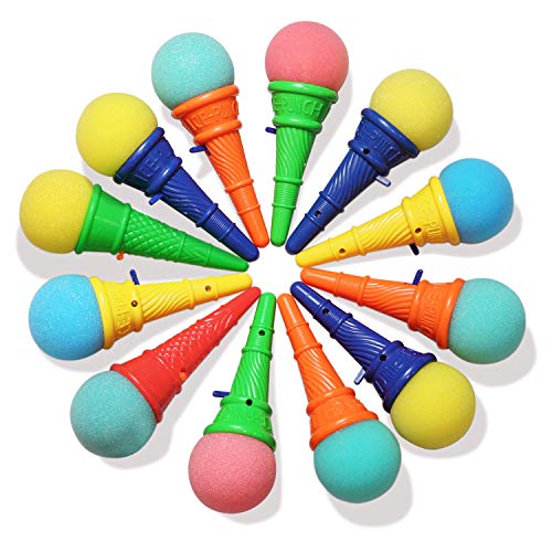 Book Cover Novelty Place Ice Cream Shooters Toy (Pack of 12) - Squeeze N' Pop Game - Multi-Color Icecream Cone Foam Ball Launcher - Great Party Favors and Carnival Prize for Kids and Children (7 inch)