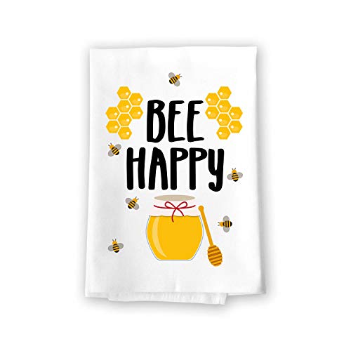 Honey Dew Gifts Bee Happy Flour Sack Towel, 27 x 27 Inches, 100% Cotton, Highly Absorbent, Multi-Purpose Kitchen Dish Towel