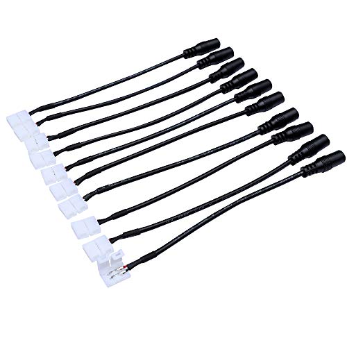 HOPLUX 10pcs LED Strip DC female Connector,2 Pin 8mm DC Adapter Cable,Quick LED Strip Power Connector of Single Color 3528/2835 LED Flexible Light Strip,Solderless Connector Kit with 5.5 2.1mm DC Jack